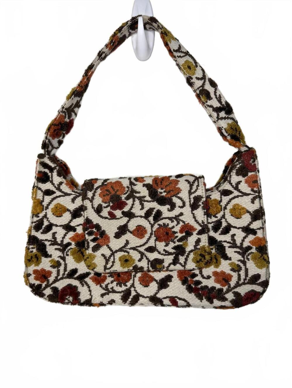 Vintage Borsellino Bags Embroidered Handbag Cream Multi Floral 90s Boho Retro